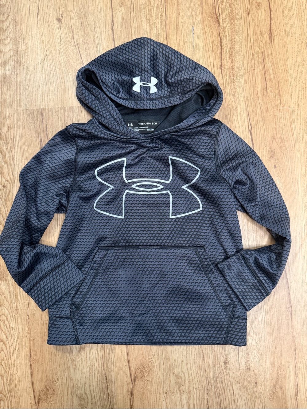 Under Armour Youth Black Hooded Pullover with White Logo